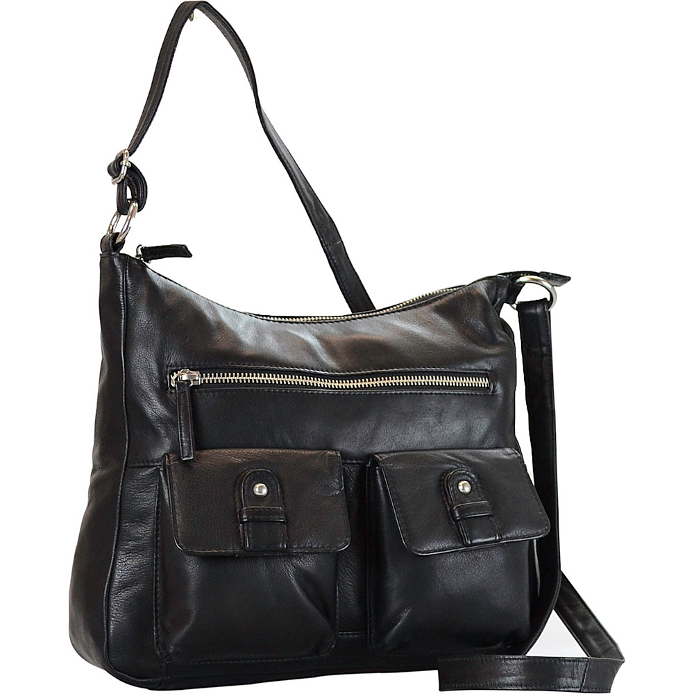R R Collections Leather 2 Front Pockets Hobo Black R R Collections Leather Handbags