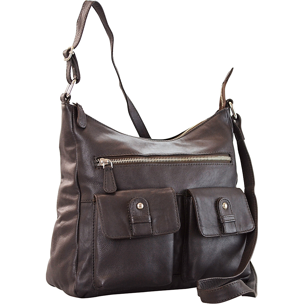 R R Collections Leather 2 Front Pockets Hobo Brown R R Collections Leather Handbags