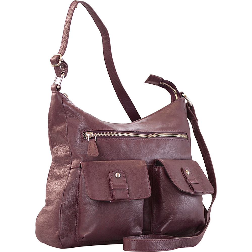 R R Collections Leather 2 Front Pockets Hobo Plum R R Collections Leather Handbags