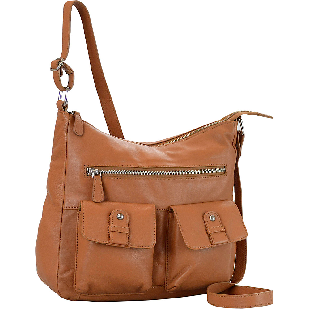R R Collections Leather 2 Front Pockets Hobo TAN R R Collections Leather Handbags