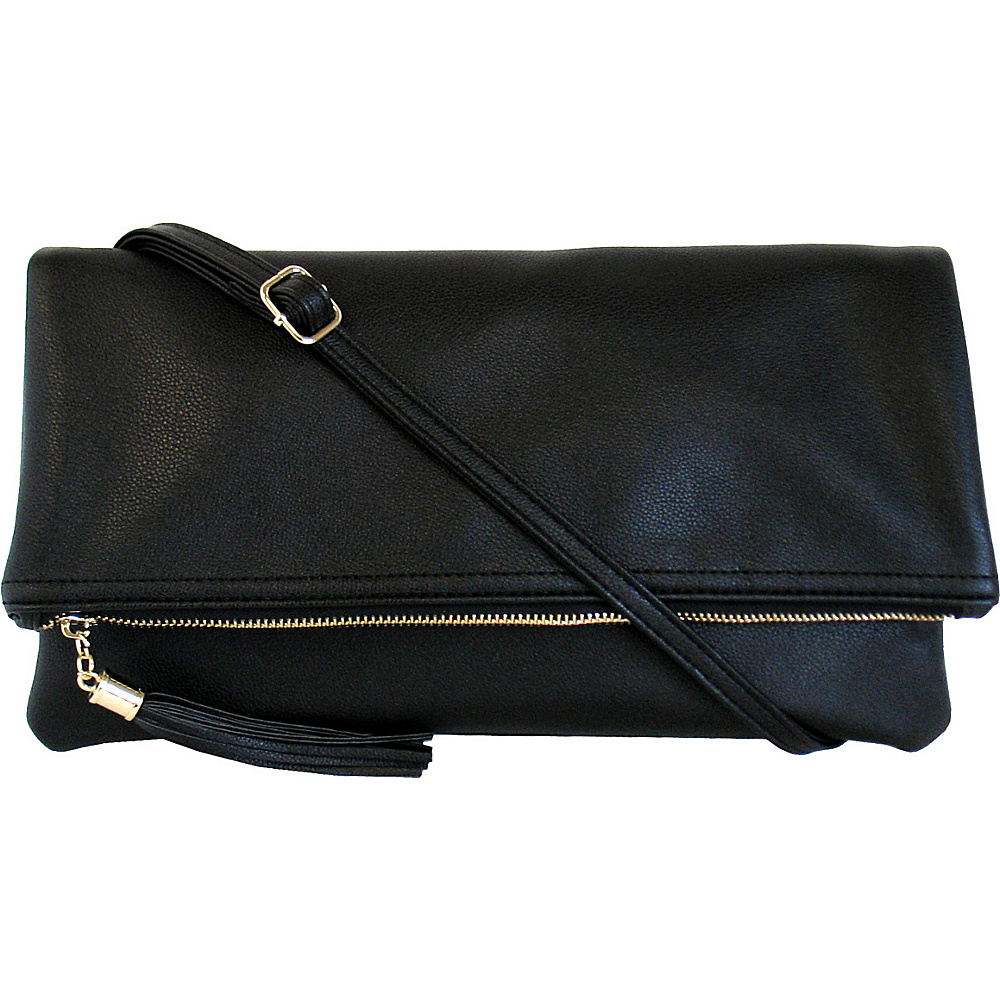 JNB Foldover Clutch with Tassel Black JNB Manmade Handbags