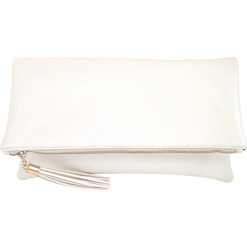 JNB Foldover Clutch with Tassel White JNB Manmade Handbags