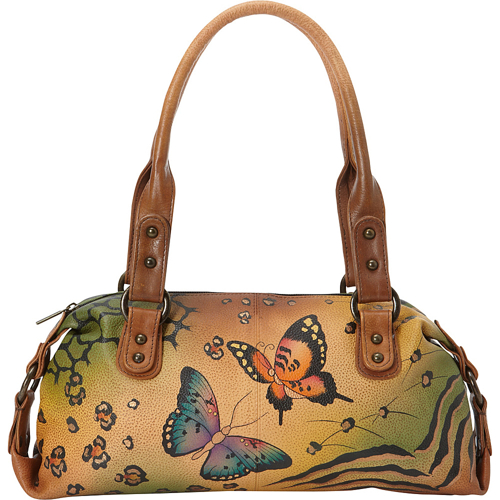 ANNA by Anuschka Hand Painted Top Zip Satchel Animal Butterfly ANNA by Anuschka Leather Handbags