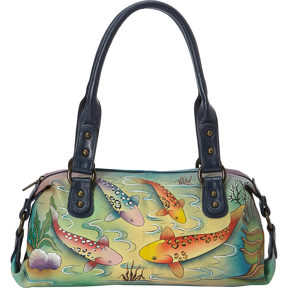 ANNA by Anuschka Hand Painted Top Zip Satchel Koi Fish ANNA by Anuschka Leather Handbags