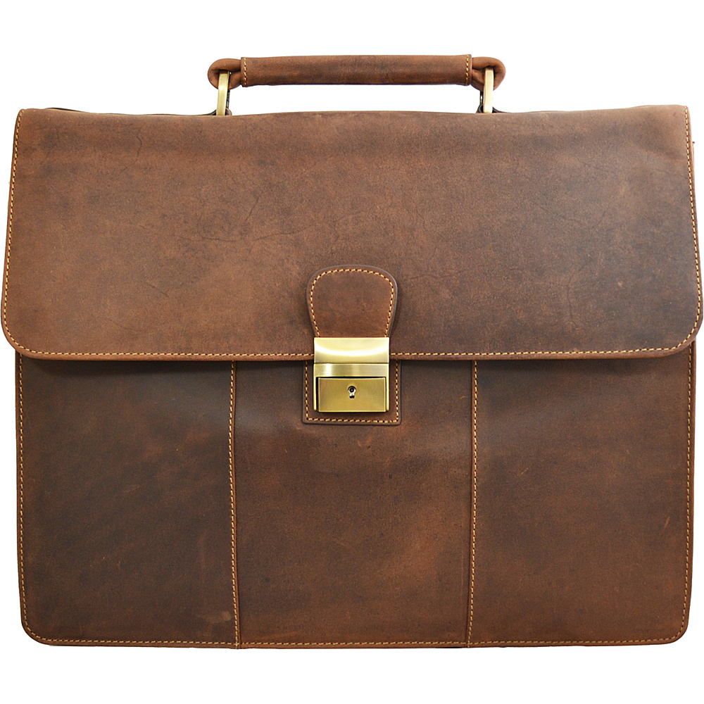 Visconti Apollo Oil Tanned Leather Briefcase With Strap and Lock Oil Tan Visconti Non Wheeled Business Cases