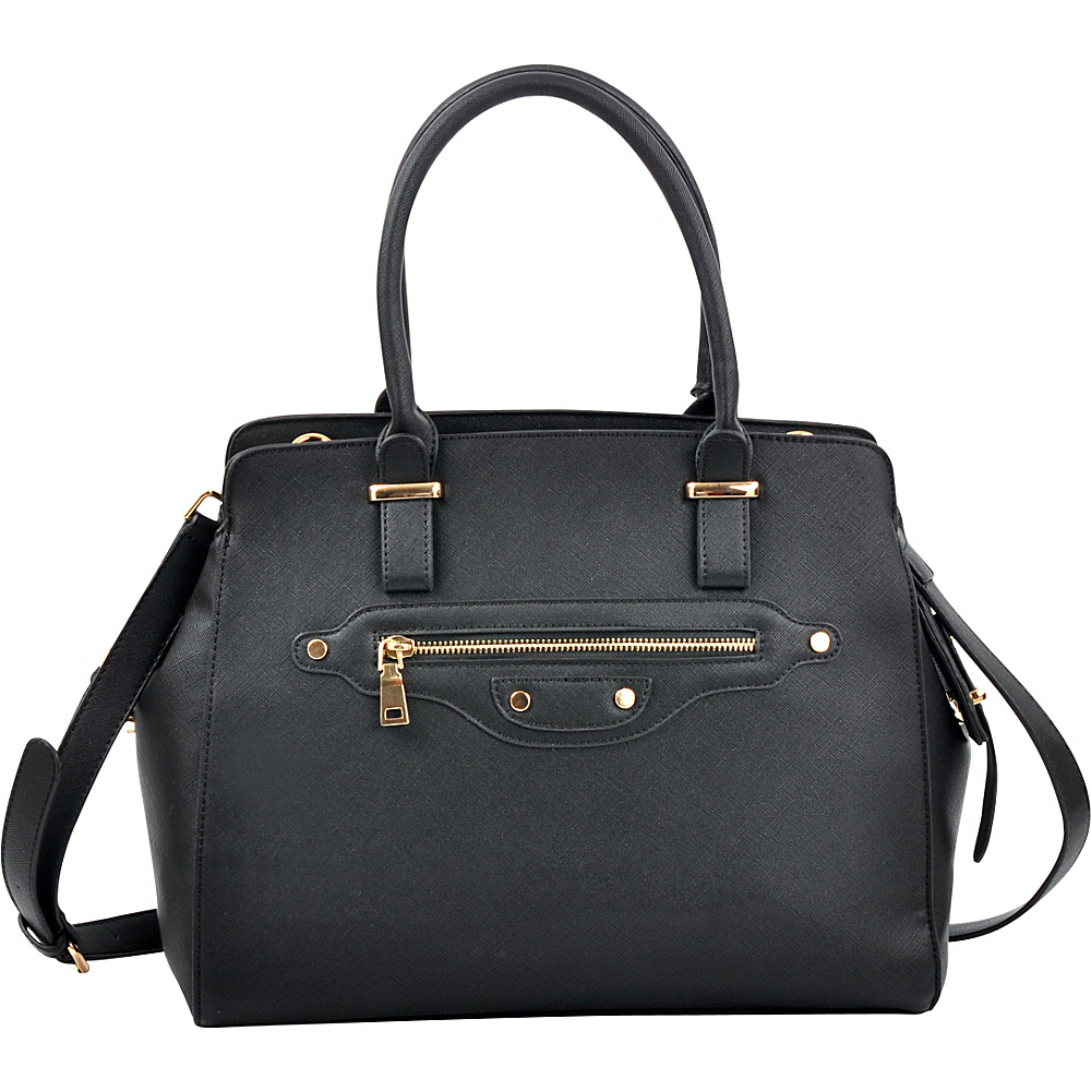 Dasein Saffianon Medium Satchel with Shoulder Strap Black Dasein Manmade Handbags