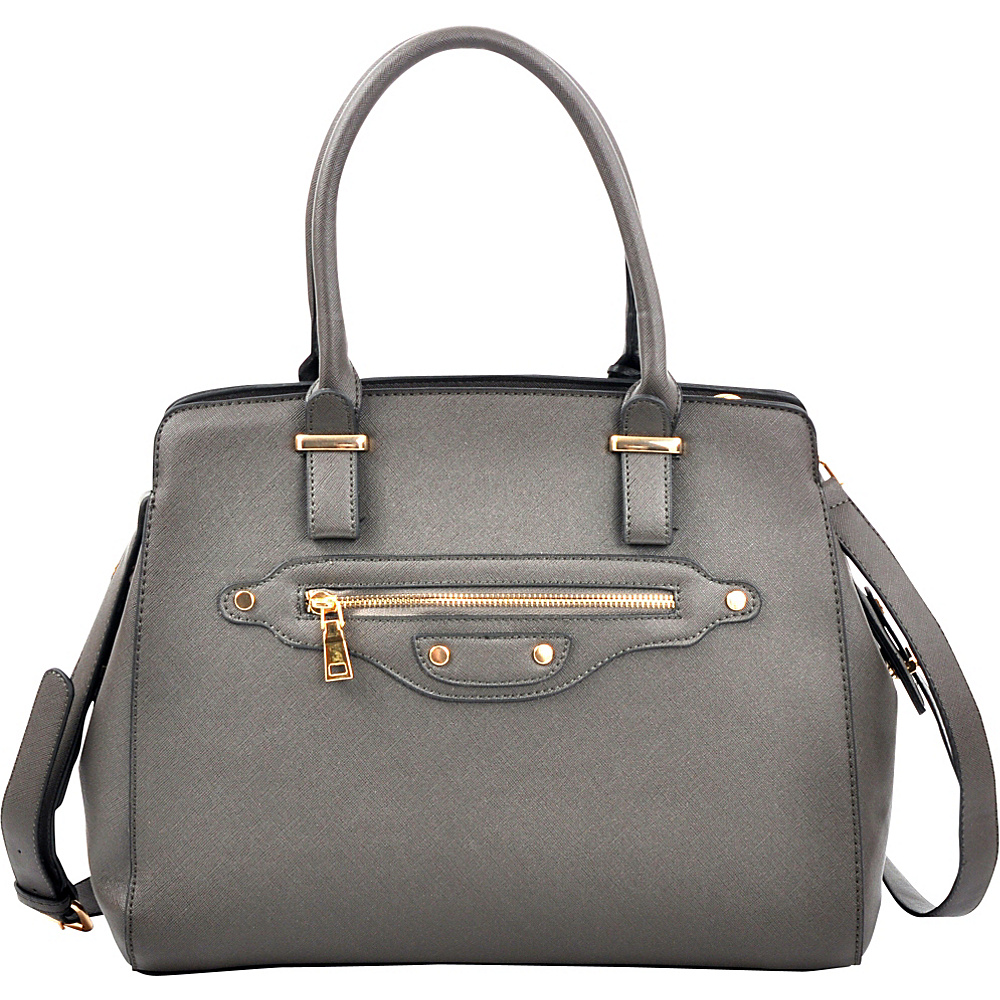 Dasein Saffianon Medium Satchel with Shoulder Strap Grey Dasein Manmade Handbags