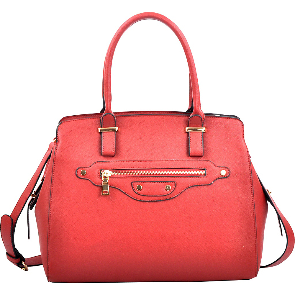 Dasein Saffianon Medium Satchel with Shoulder Strap Red Dasein Manmade Handbags