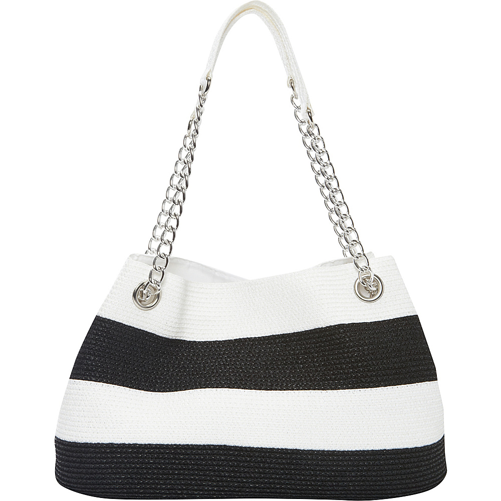 Magid Wide Stripe Paper Straw Chain Shoulder Bag Black Magid Straw Handbags