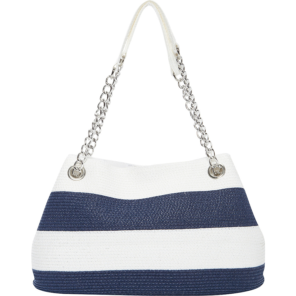 Magid Wide Stripe Paper Straw Chain Shoulder Bag Navy Magid Straw Handbags