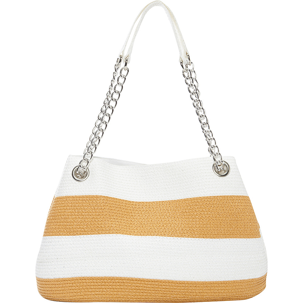 Magid Wide Stripe Paper Straw Chain Shoulder Bag Toast Magid Straw Handbags