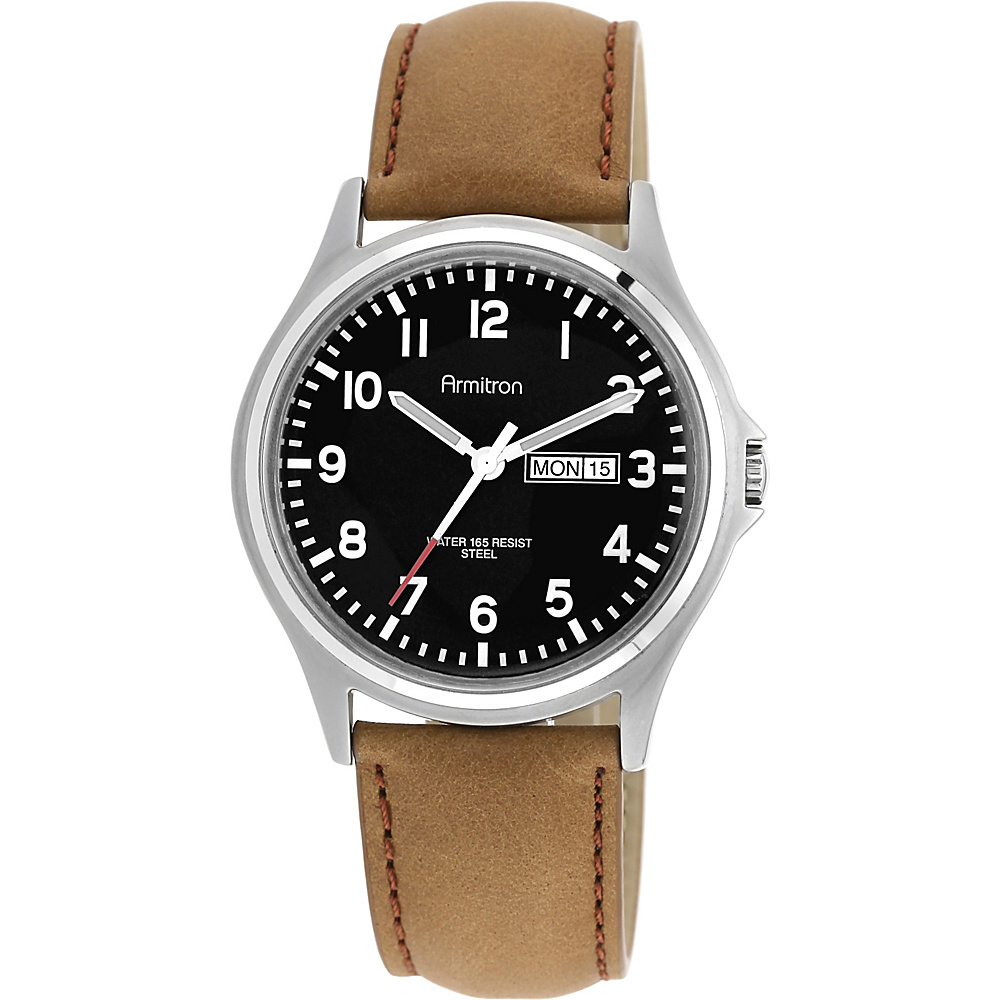 Armitron Mens Day Date Function Dial Leather Strap Watch Black Armitron Watches
