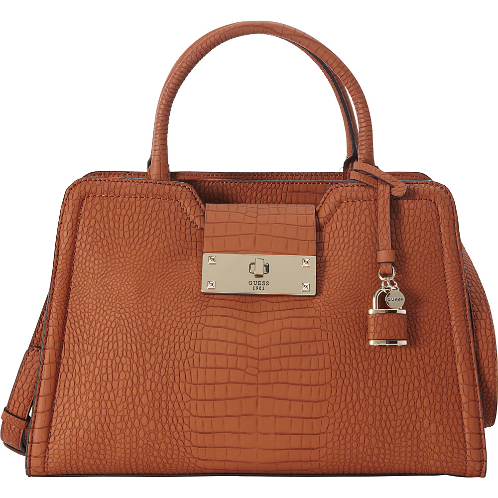 GUESS Kyra Satchel Cognac GUESS Manmade Handbags