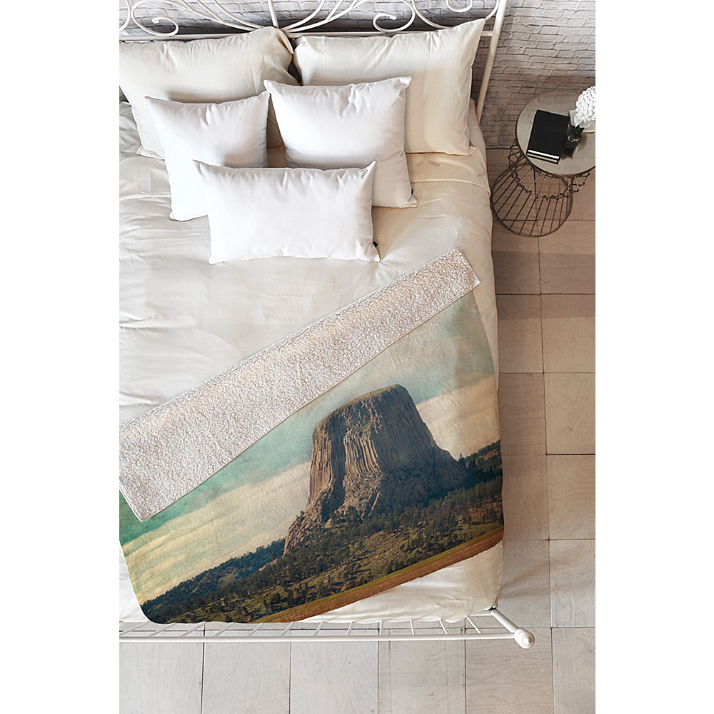 DENY Designs Catherine Mcdonald Sherpa Fleece Blanket Sky Blue Devils Tower DENY Designs Travel Pillows Blankets