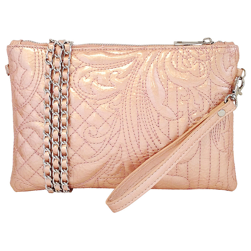 JNB Embroidered Patent Leather Wristlet Clutch Peach JNB Manmade Handbags