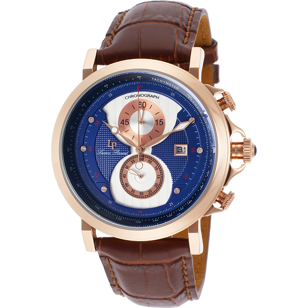 Lucien Piccard Watches Pegasus Chronograph Leather Band Watch Brown Blue Rose Gold Lucien Piccard Watches Watches