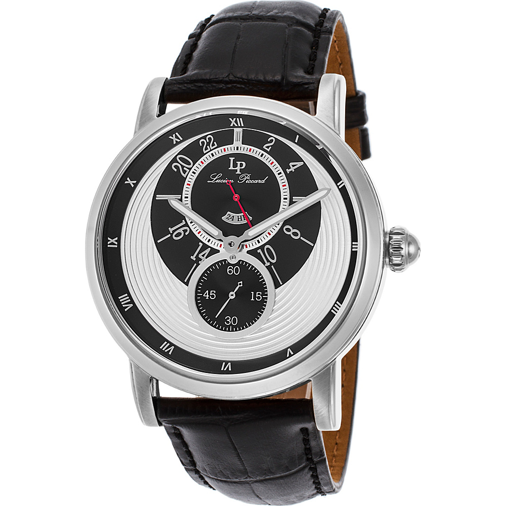 Lucien Piccard Watches Santorini Leather Band Watch Black Black amp; Silver Silver Lucien Piccard Watches Watches