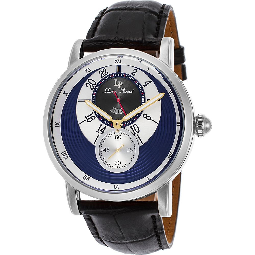 Lucien Piccard Watches Santorini Leather Band Watch Black White amp; Blue Silver Lucien Piccard Watches Watches