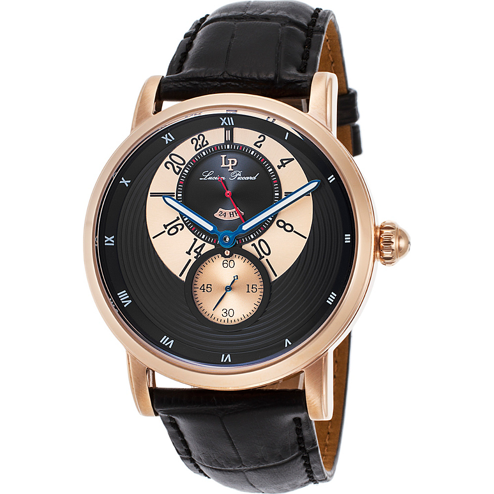 Lucien Piccard Watches Santorini Leather Band Watch Black Black Rose Gold Lucien Piccard Watches Watches