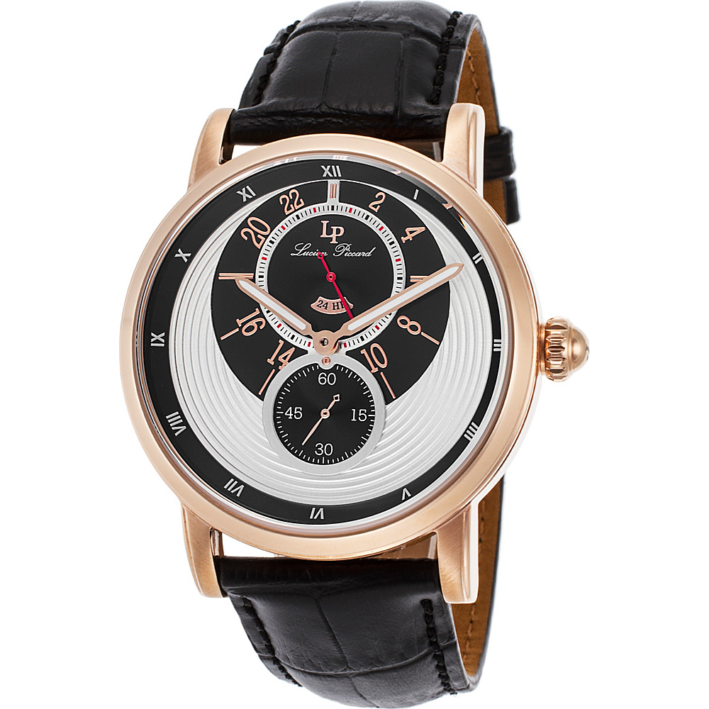 Lucien Piccard Watches Santorini Leather Band Watch Black Black amp; Silver Rose Gold Lucien Piccard Watches Watches