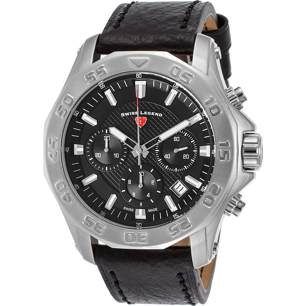 Swiss Legend Watches Islander Chronograph Genuine Leather Band Watch Black Black Silver Swiss Legend Watches Watches
