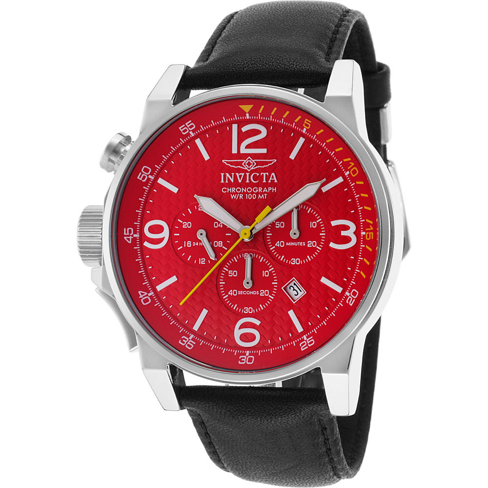 Invicta Watches Mens I Force Chronograph Genuine Leather Band Watch Black Red Silver Invicta Watches Watches