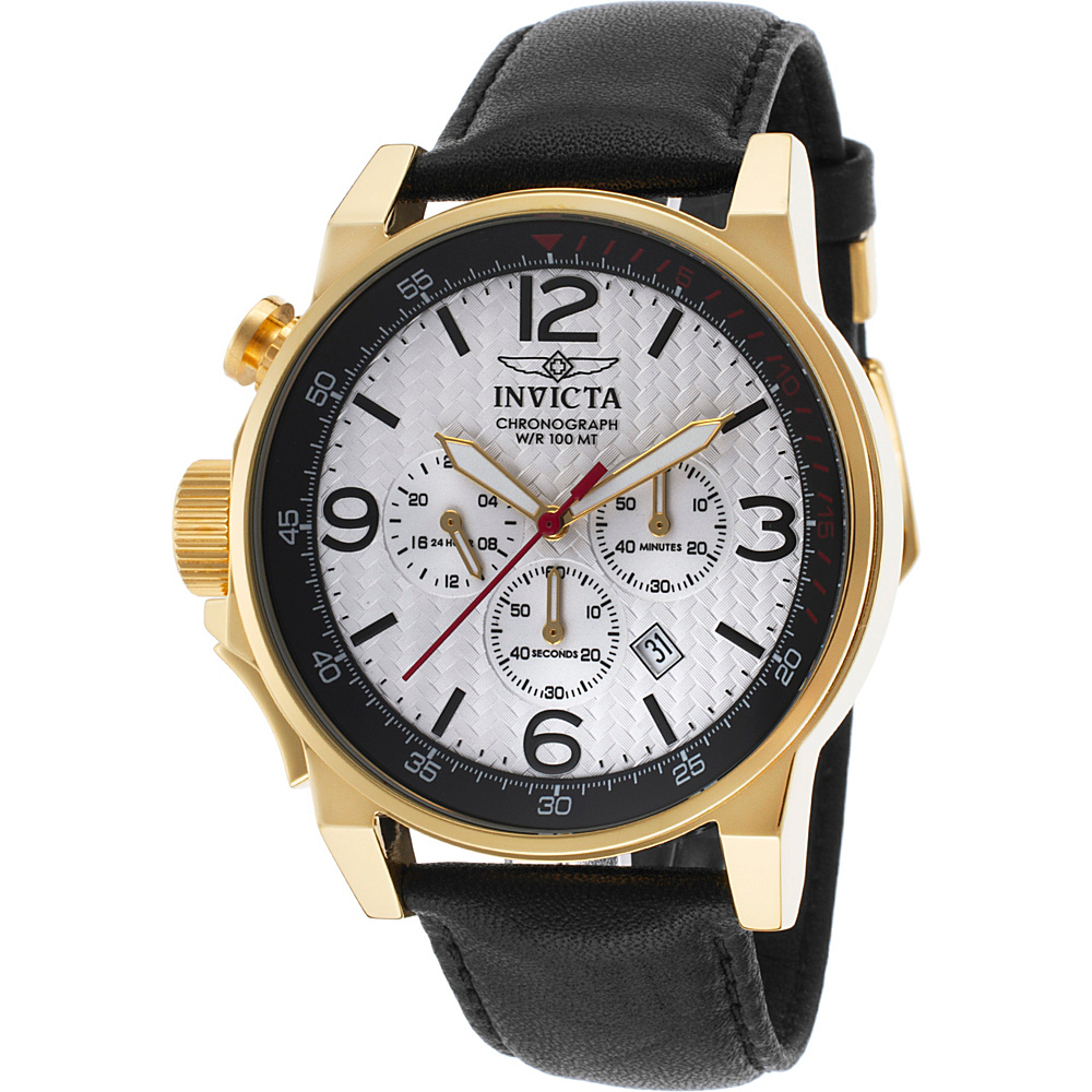Invicta Watches Mens I Force Chronograph Genuine Leather Band Watch Black White Gold Invicta Watches Watches