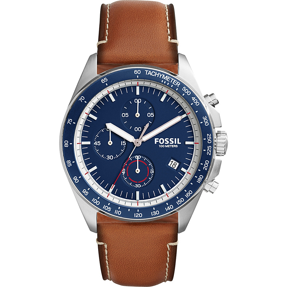 Fossil Sport 54 Chronograph Leather Watch Brown Silver Blue Fossil Watches