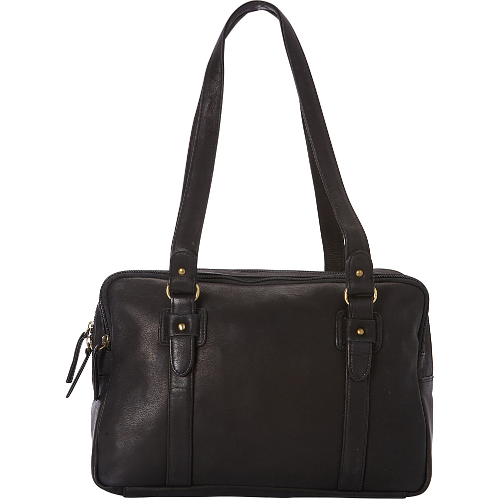 Derek Alexander EW Three Zip Book Bag Black Derek Alexander Leather Handbags