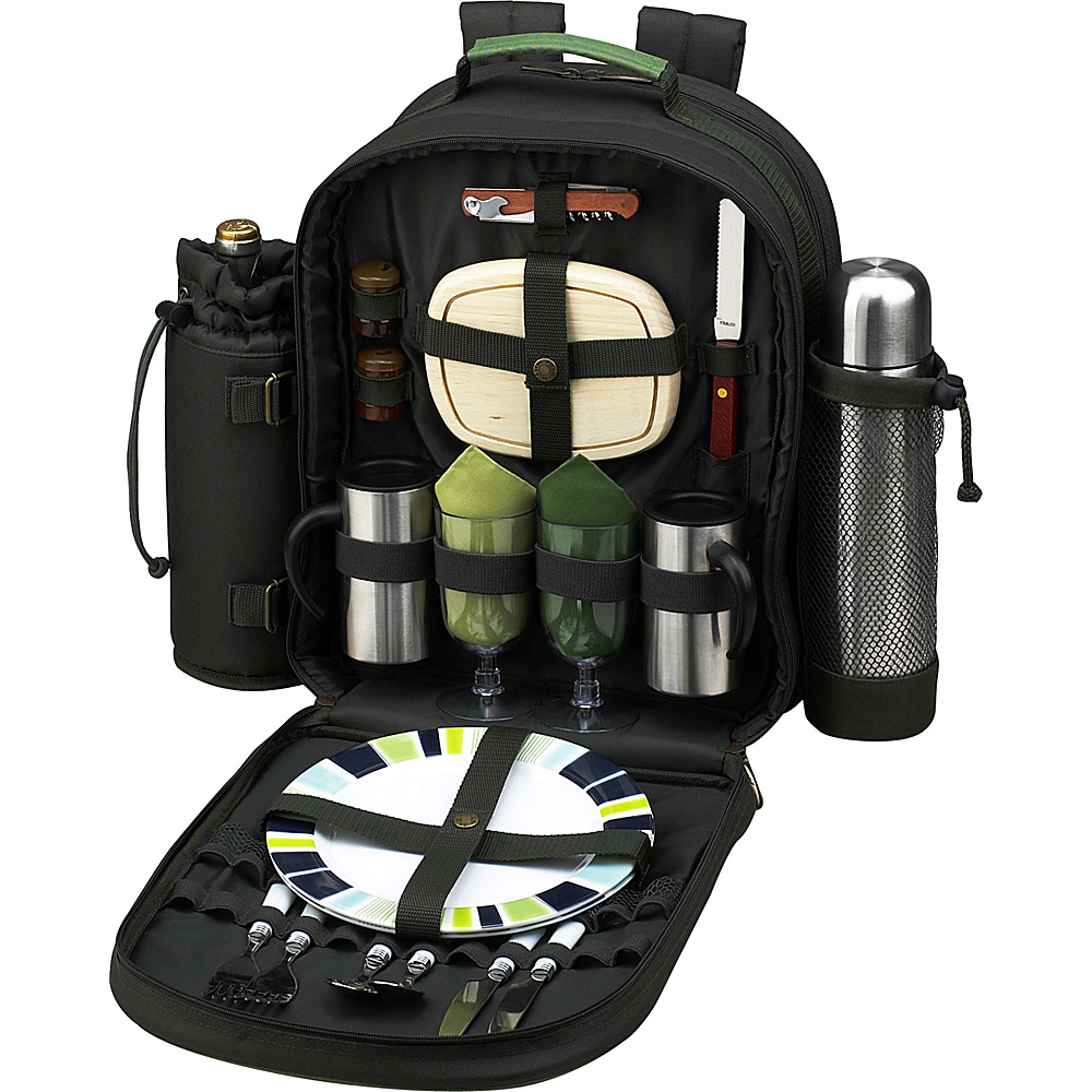 Picnic at Ascot Deluxe Equipped 2 Person Picnic Backpack with Coffee Service Cooler Insulated Wine Holder Forest Green Picnic at Ascot Outdoor Accessories