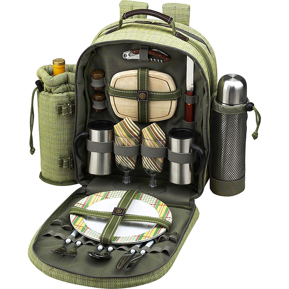 Picnic at Ascot Deluxe Equipped 2 Person Picnic Backpack with Coffee Service Cooler Insulated Wine Holder Olive Tweed Picnic at Ascot Outdoor Accessories