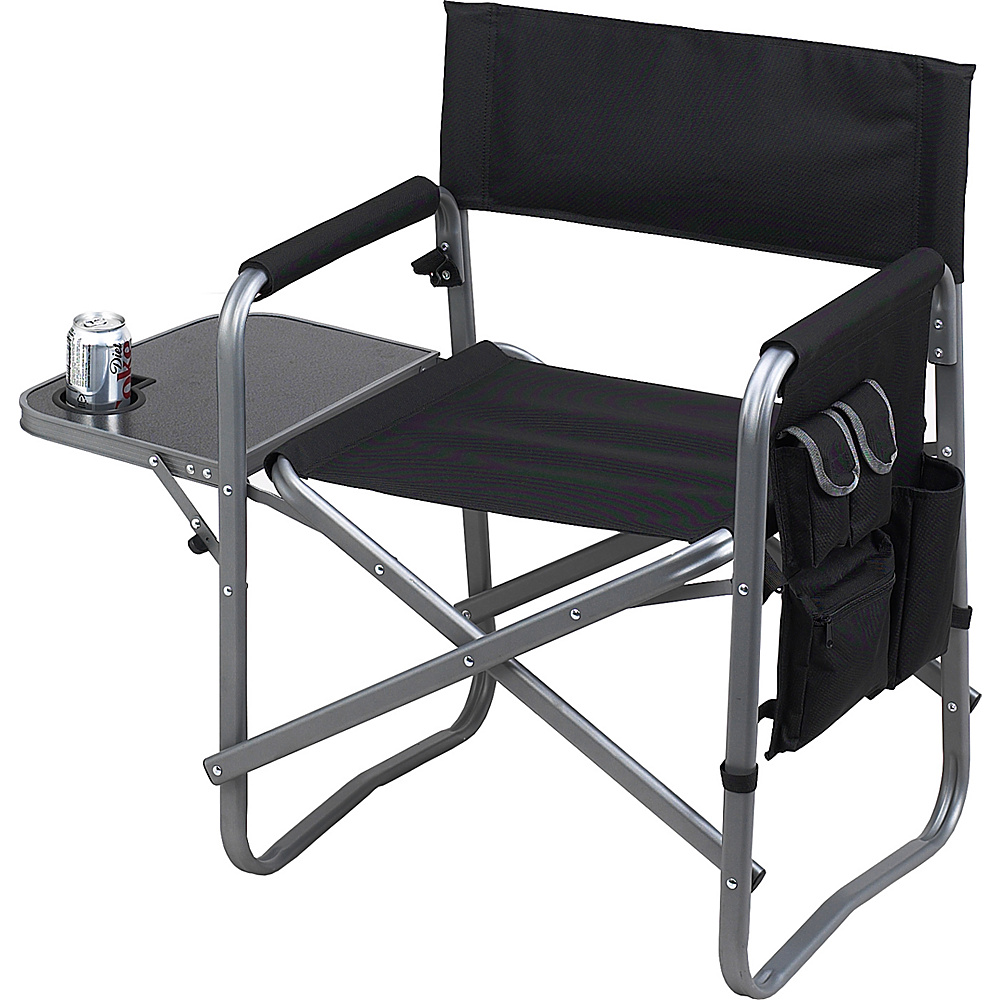 Picnic at Ascot Deluxe Wide Folding Sports Chair with Side Table Black Picnic at Ascot Outdoor Accessories