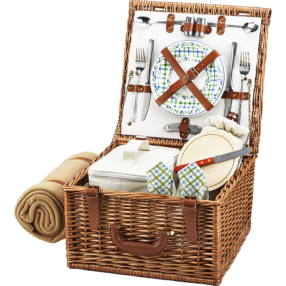 Picnic at Ascot Cheshire English Style Willow Picnic Basket with Service for 2 and Blanket Wicker w Gazebo Picnic at Ascot Outdoor Accessories