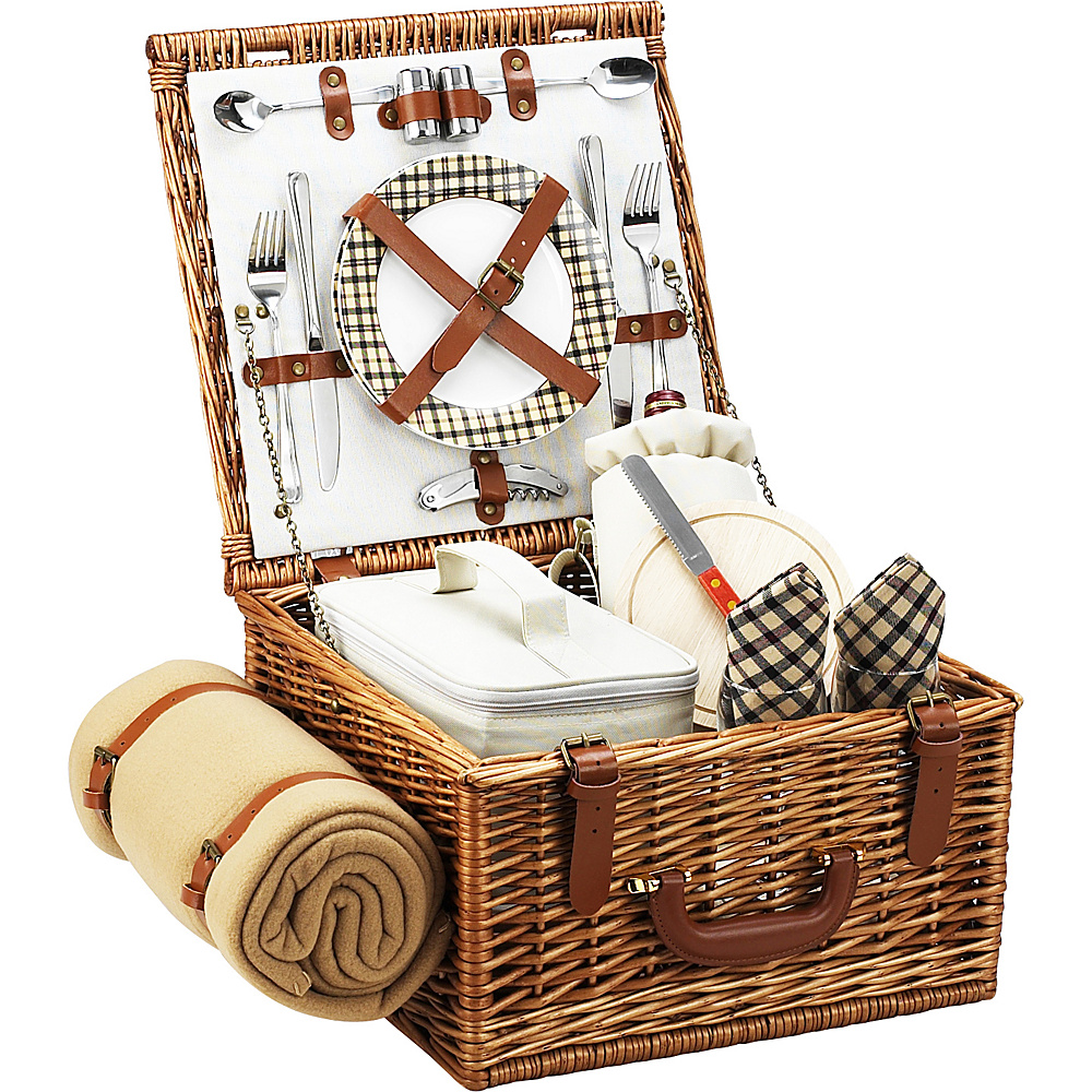 Picnic at Ascot Cheshire English Style Willow Picnic Basket with Service for 2 and Blanket Wicker w London Picnic at Ascot Outdoor Accessories