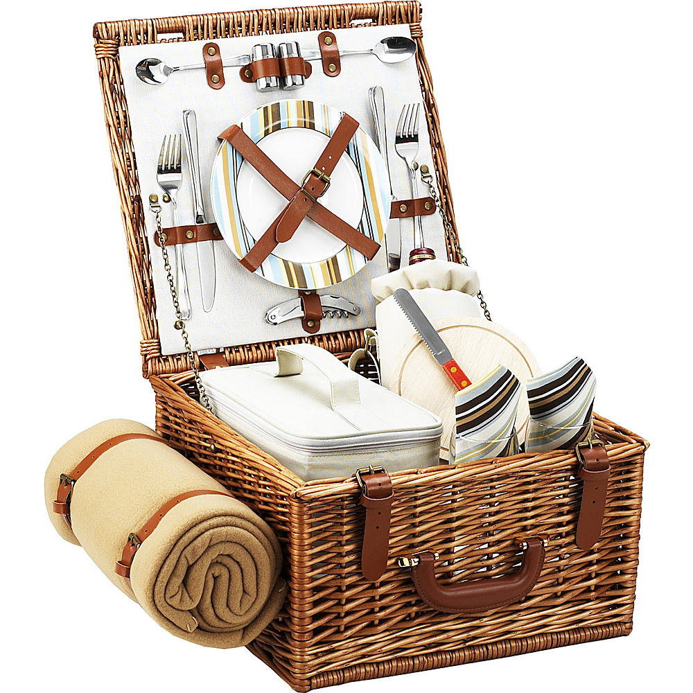 Picnic at Ascot Cheshire English Style Willow Picnic Basket with Service for 2 and Blanket Wicker w Santa Cruz Picnic at Ascot Outdoor Accessories