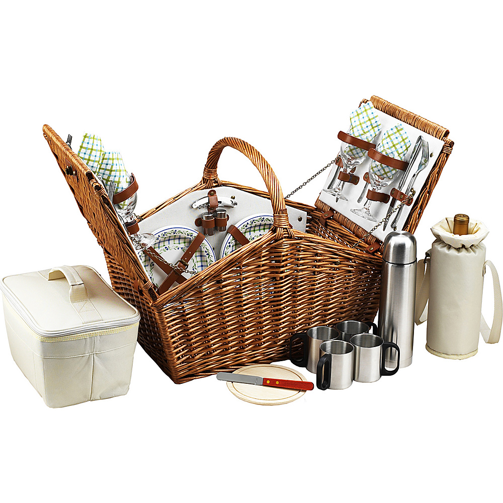 Picnic at Ascot Huntsman English Style Willow Picnic Basket with Service for 4 and Coffee Set Wicker w Gazebo Picnic at Ascot Outdoor Accessories