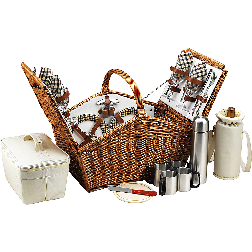 Picnic at Ascot Huntsman English Style Willow Picnic Basket with Service for 4 and Coffee Set Wicker w London Picnic at Ascot Outdoor Accessories