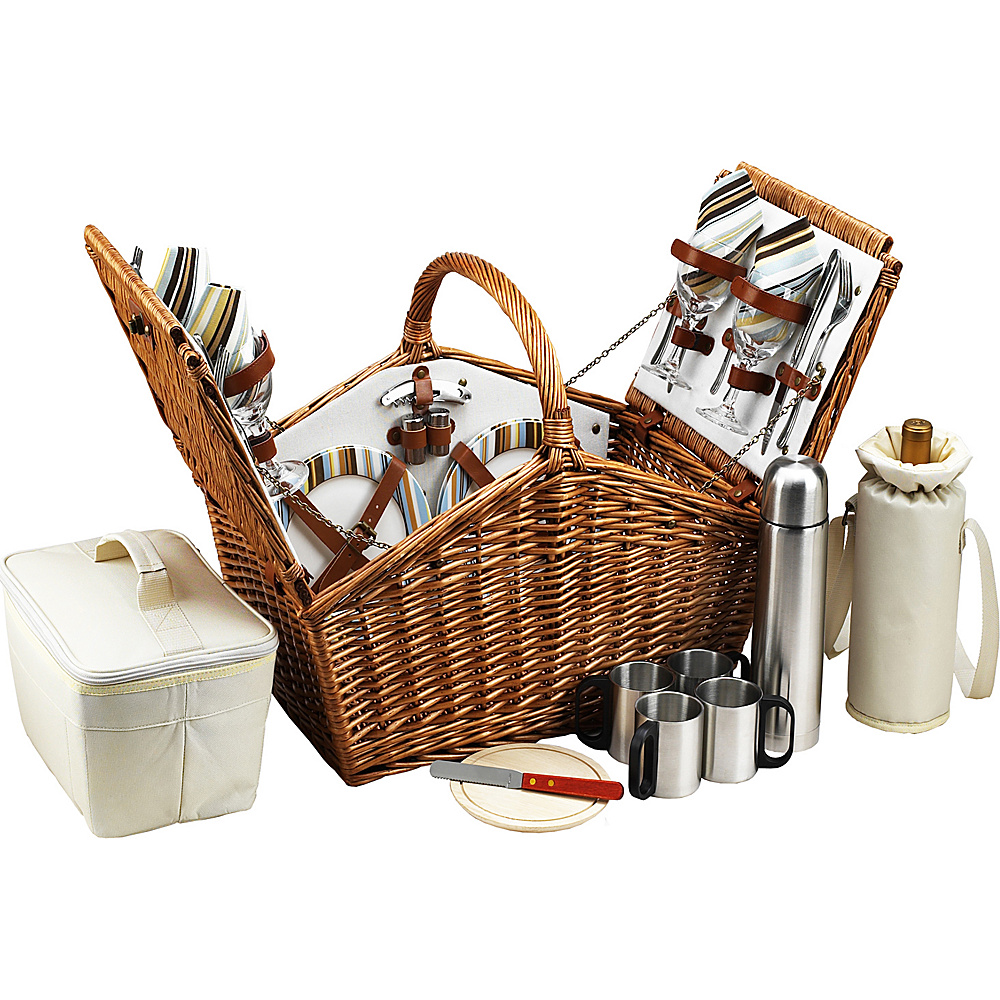 Picnic at Ascot Huntsman English Style Willow Picnic Basket with Service for 4 and Coffee Set Wicker w Santa Cruz Picnic at Ascot Outdoor Accessories