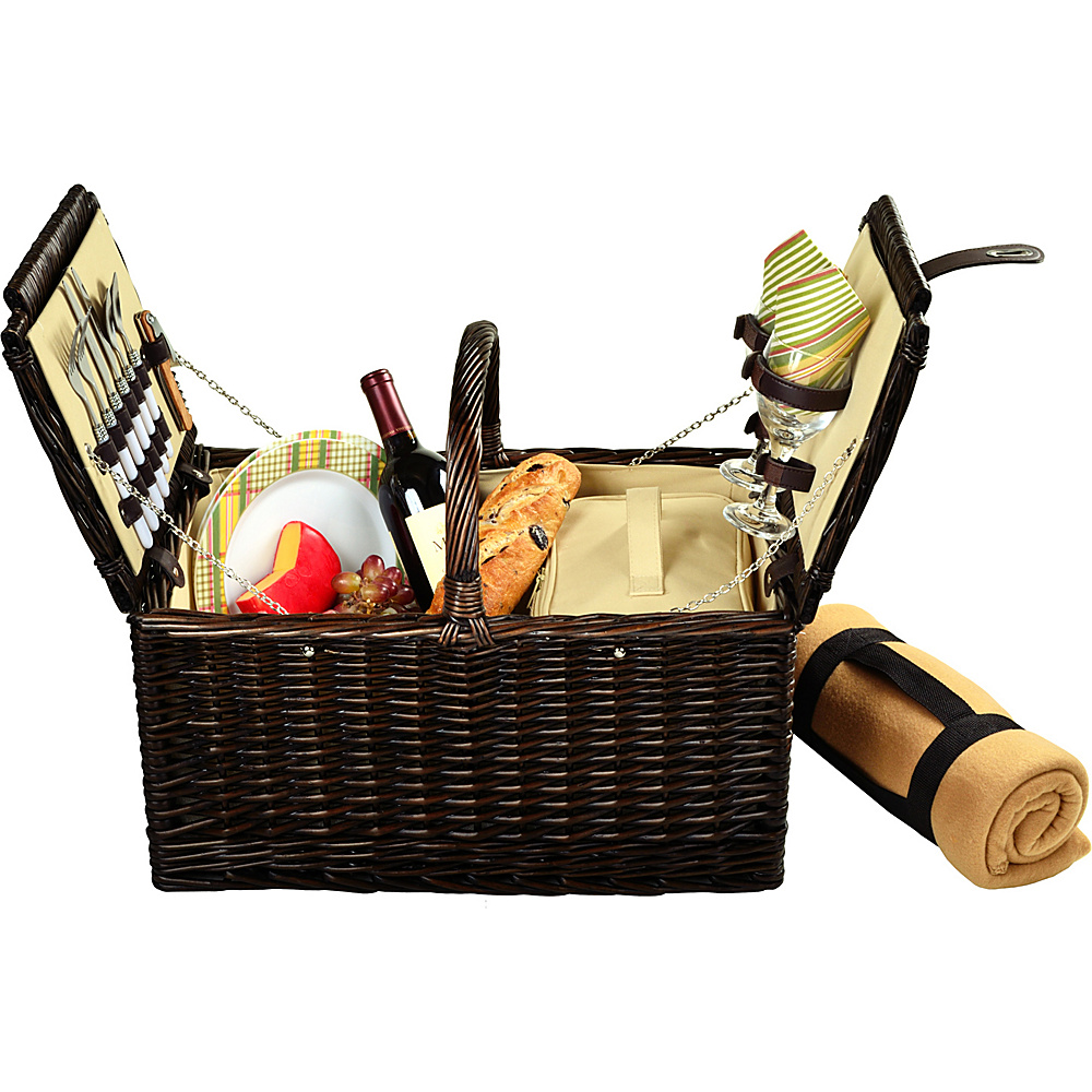 Picnic at Ascot Surrey Willow Picnic Basket with Service for 2 with Blanket Brown Wicker Hamptons Picnic at Ascot Outdoor Accessories