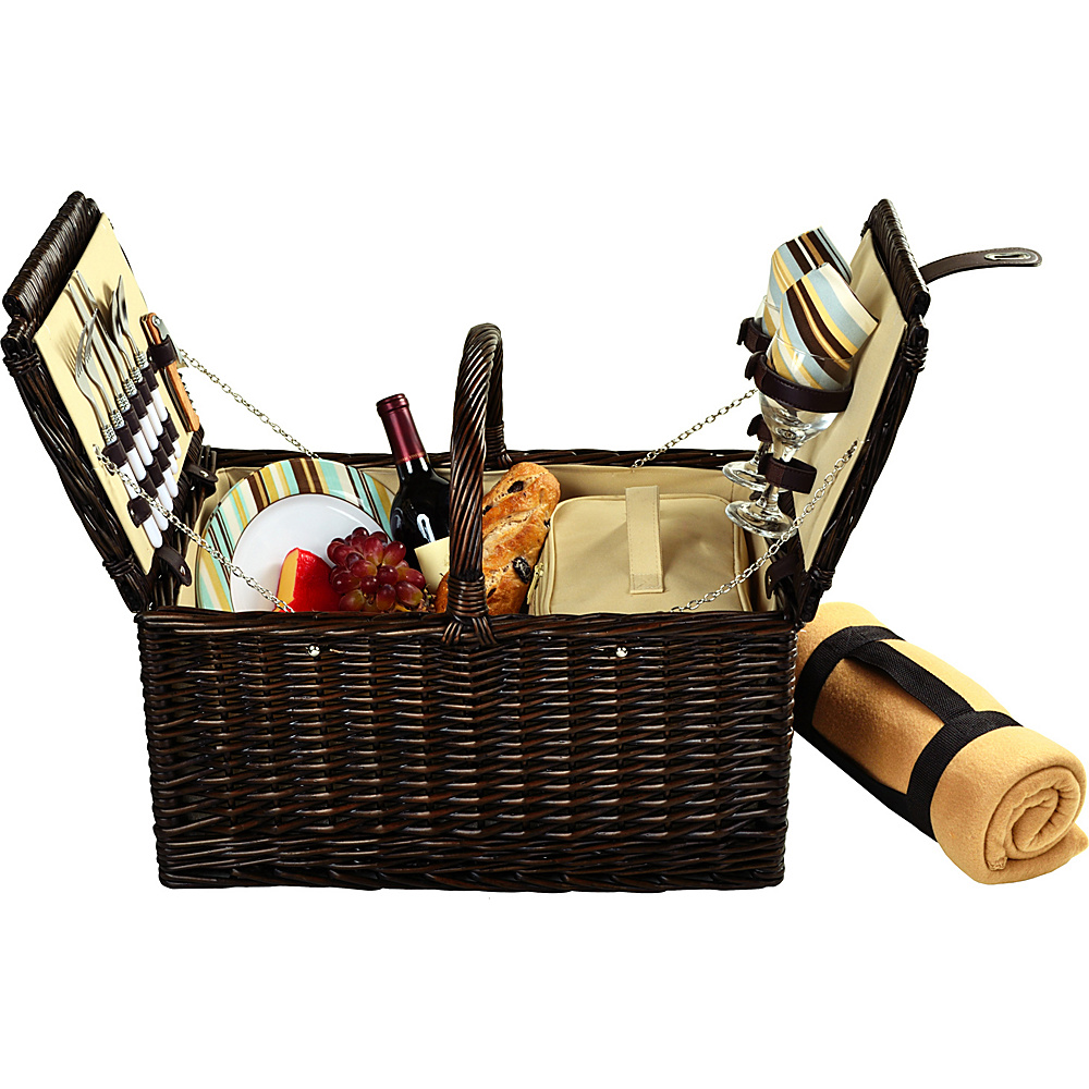 Picnic at Ascot Surrey Willow Picnic Basket with Service for 2 with Blanket Brown Wicker Santa Cruz Picnic at Ascot Outdoor Accessories