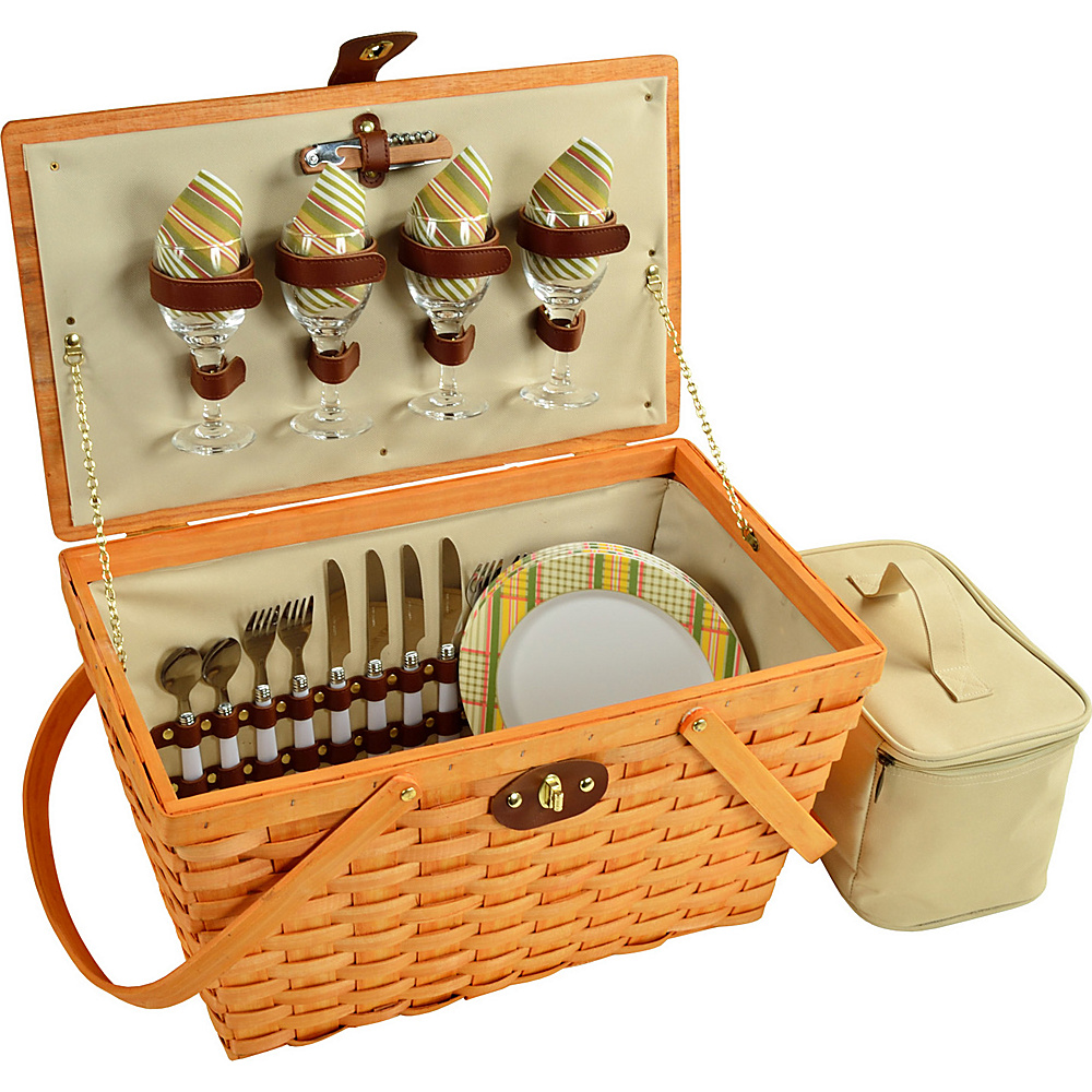 Picnic at Ascot Settler Traditional American Style Picnic Basket with Service for 4 Honey Hamptons Picnic at Ascot Outdoor Accessories