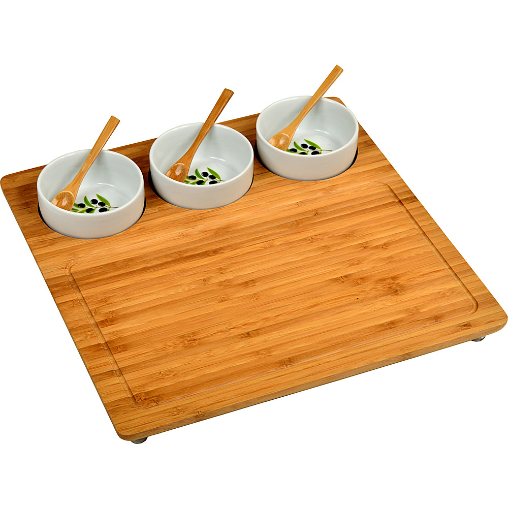 Picnic at Ascot Bamboo Serving Platter with 3 Ceramic Bowls Bamboo Picnic at Ascot Outdoor Accessories