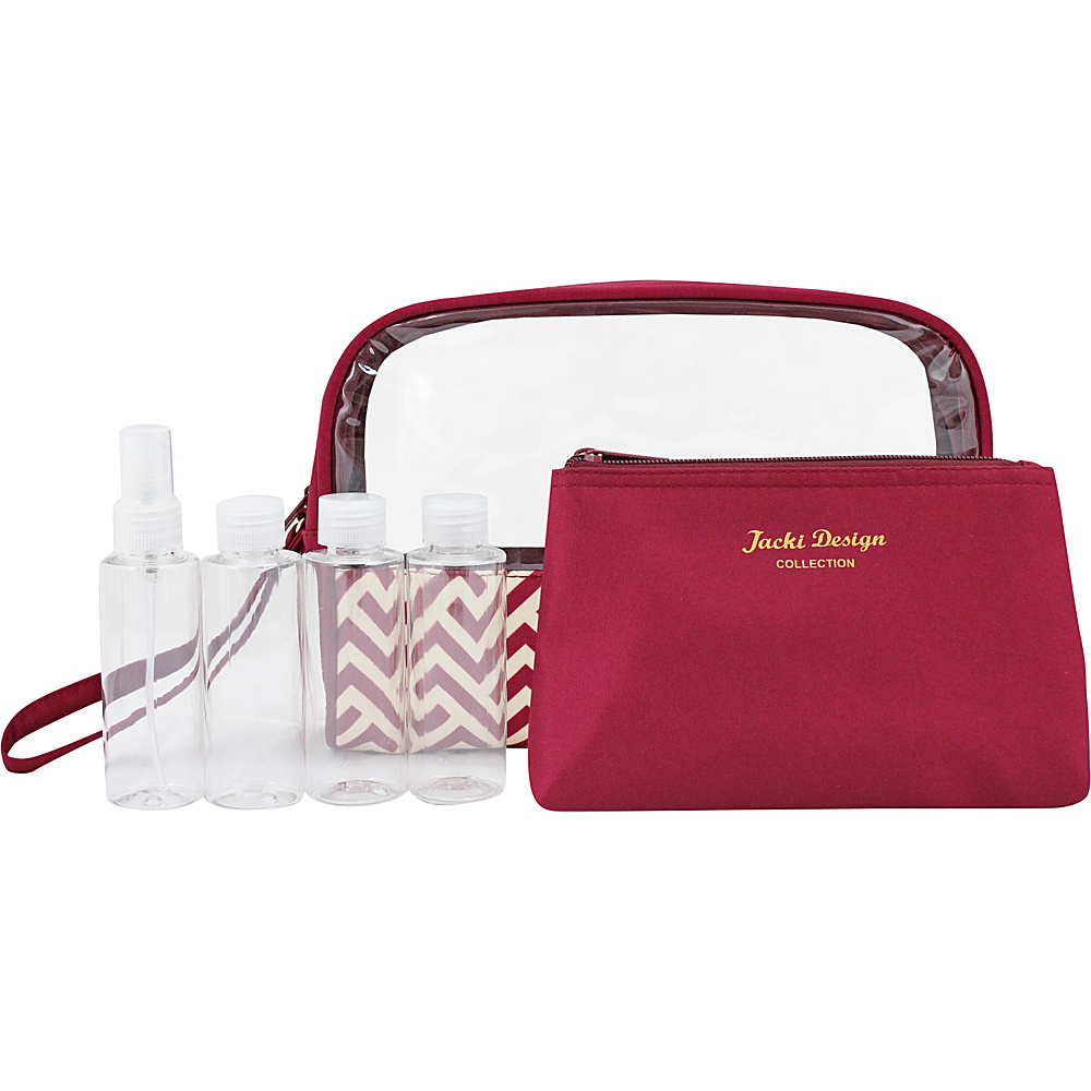 Jacki Design Contour 6 Piece Cosmetic Bag with Travel Bottle Set Red Jacki Design Women s SLG Other