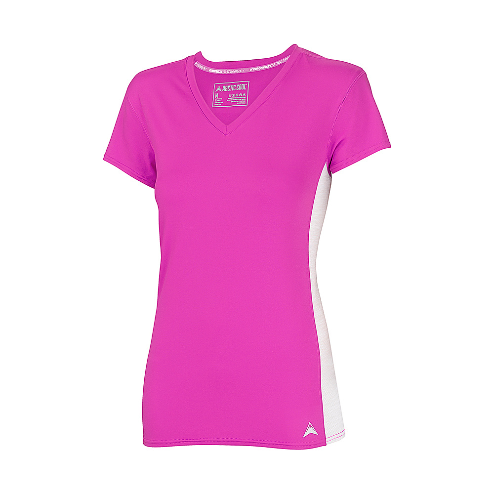 Arctic Cool Womens V Neck Instant Cooling Shirt with Mesh L Power Fuchsia Arctic Cool Women s Apparel