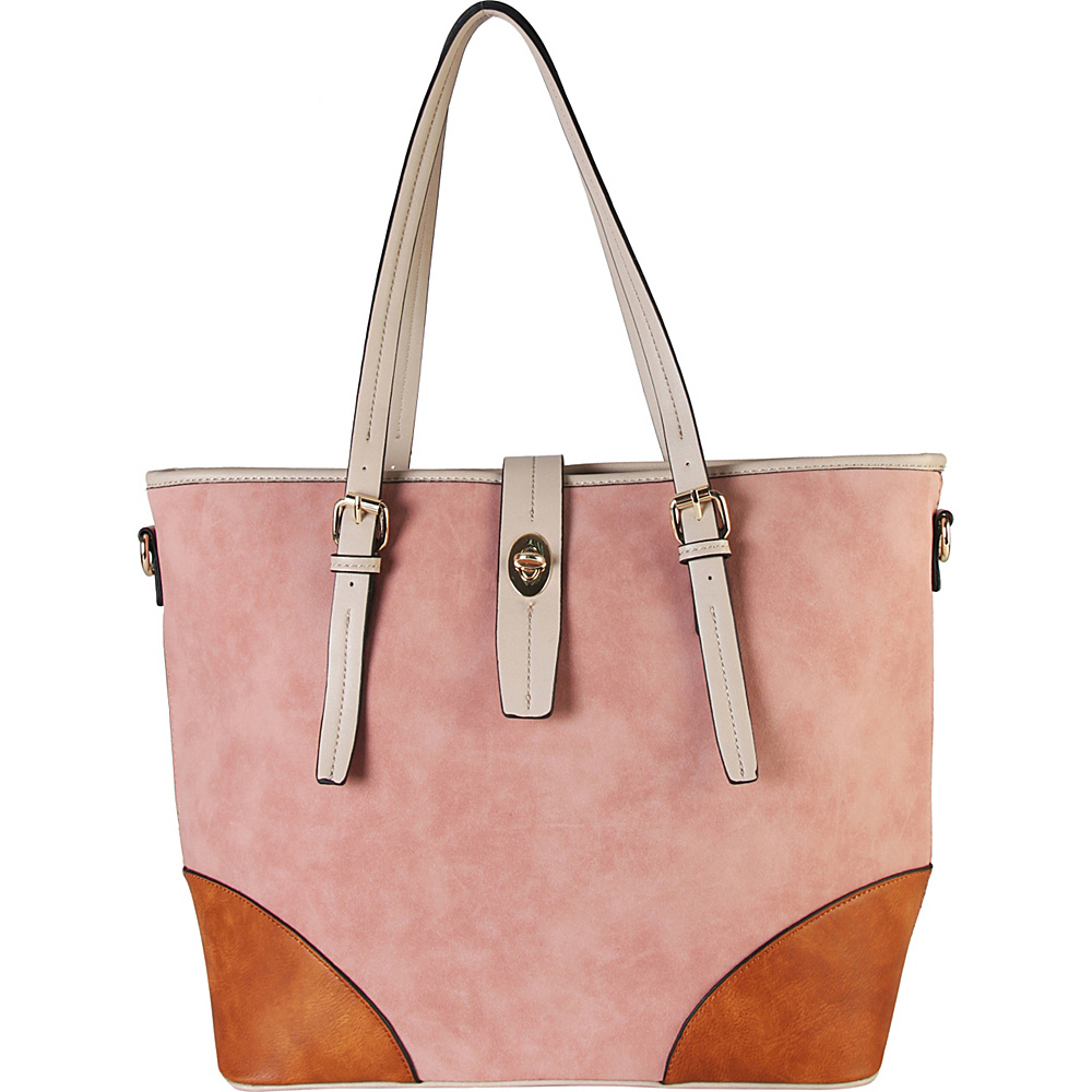 Diophy 2 tone Faux Leather Large Tote Accented with Turn Lock Belt Pink Diophy Manmade Handbags