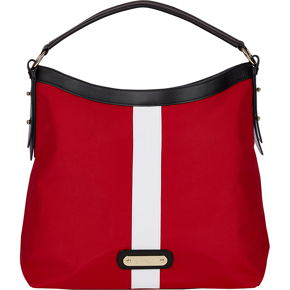 Davey s Hobo Stripe Red White Stripe Black Leather Davey s Fabric Handbags
