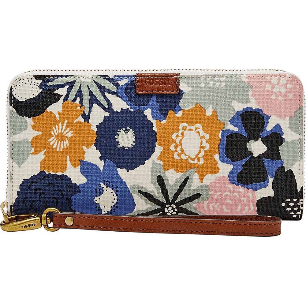 Fossil Emma RFID Large Zip Clutch Navy Floral Fossil Women s Wallets