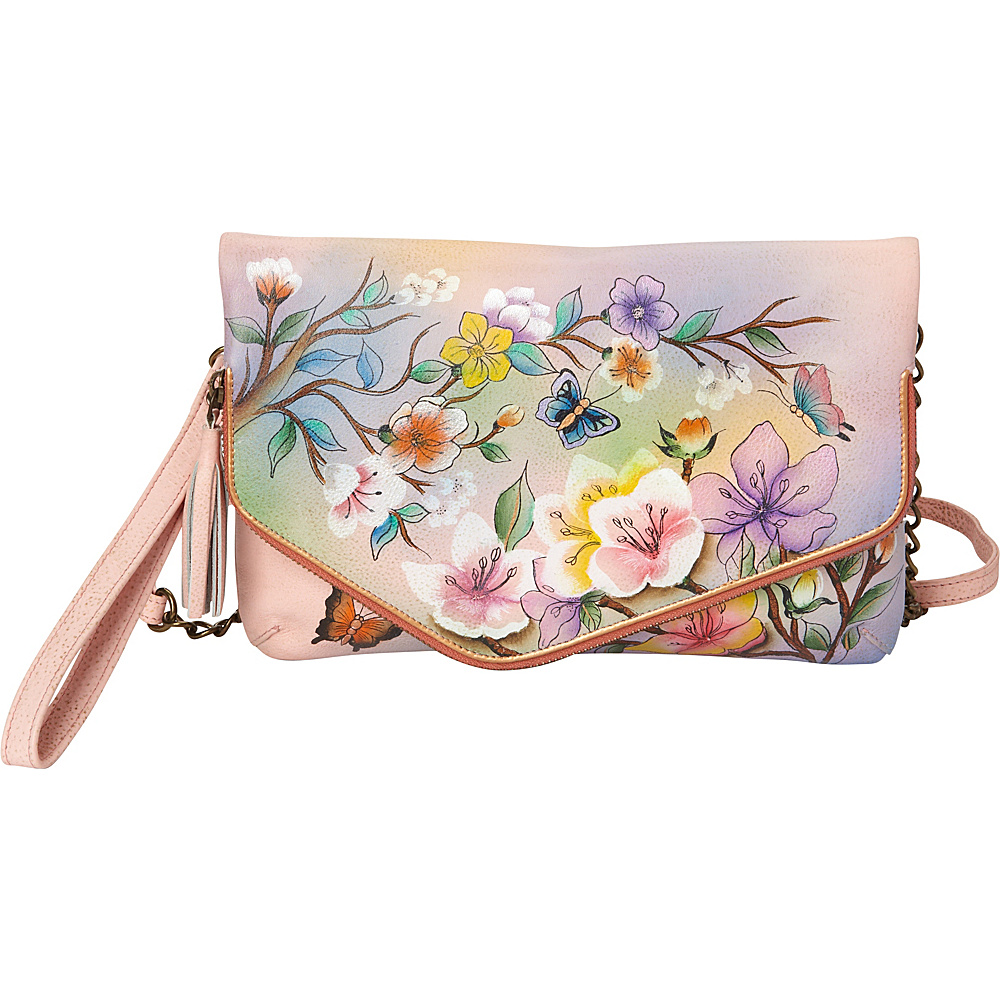 Anuschka Envelope Clutch Wristlet Japanese Garden - Anuschka Leather Handbags