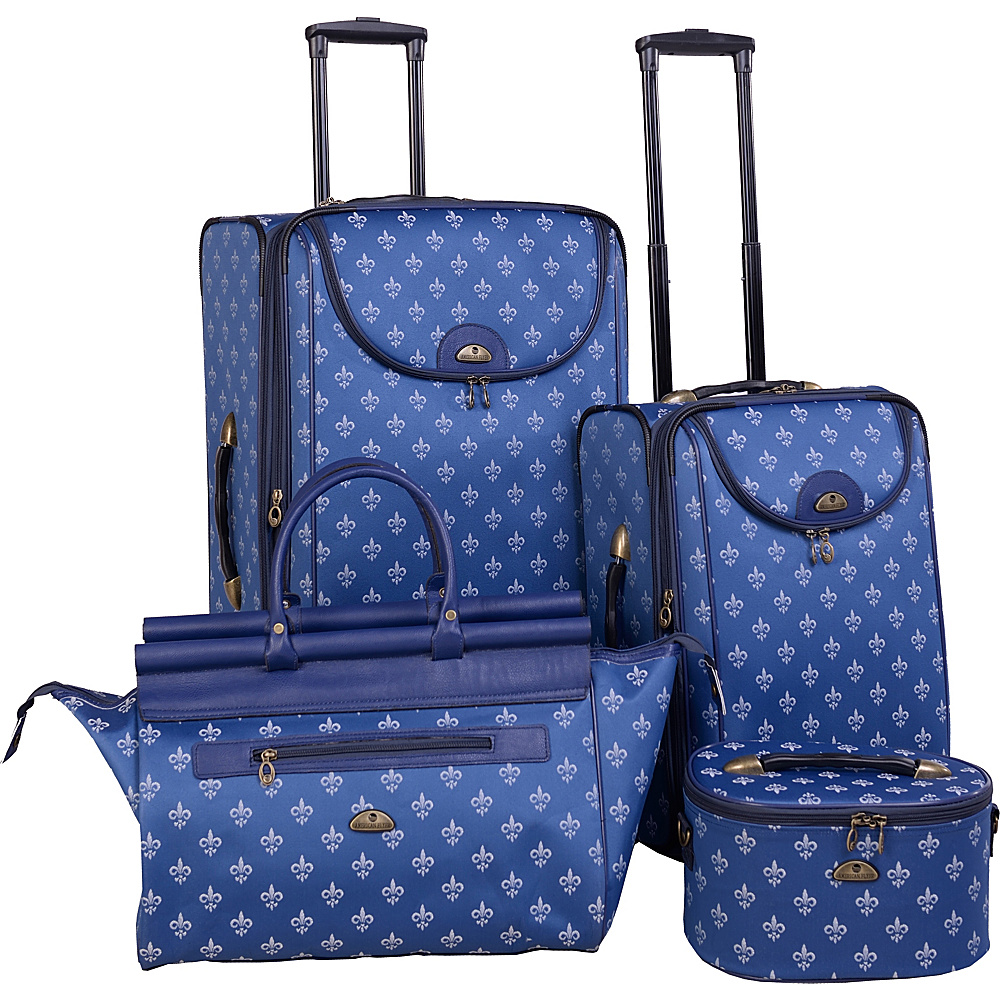 American Flyer Fleur de Lis 4 Piece Luggage Set Blue American Flyer Luggage Sets