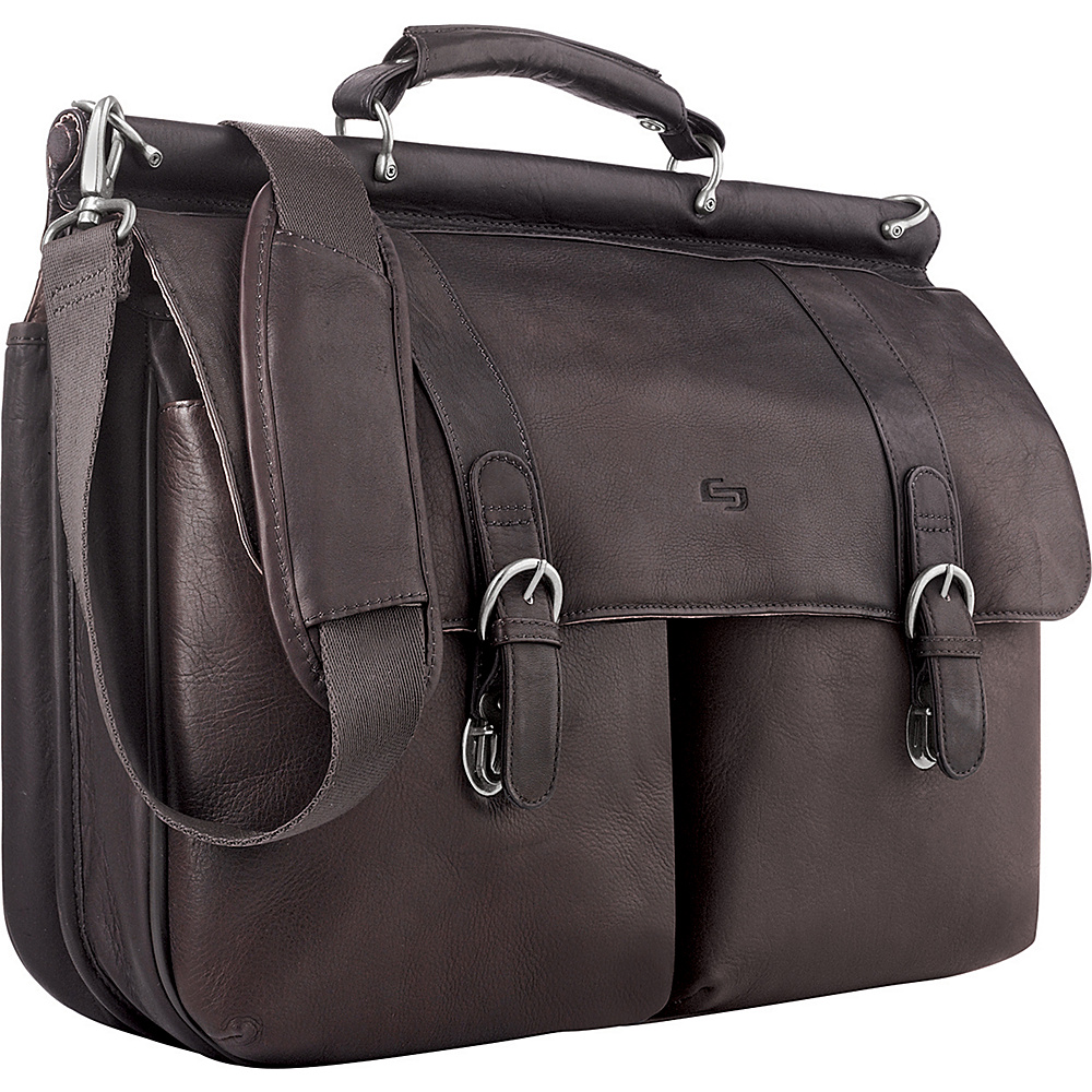 SOLO Premium Leather 16 Laptop Briefcase Espresso SOLO Non Wheeled Business Cases